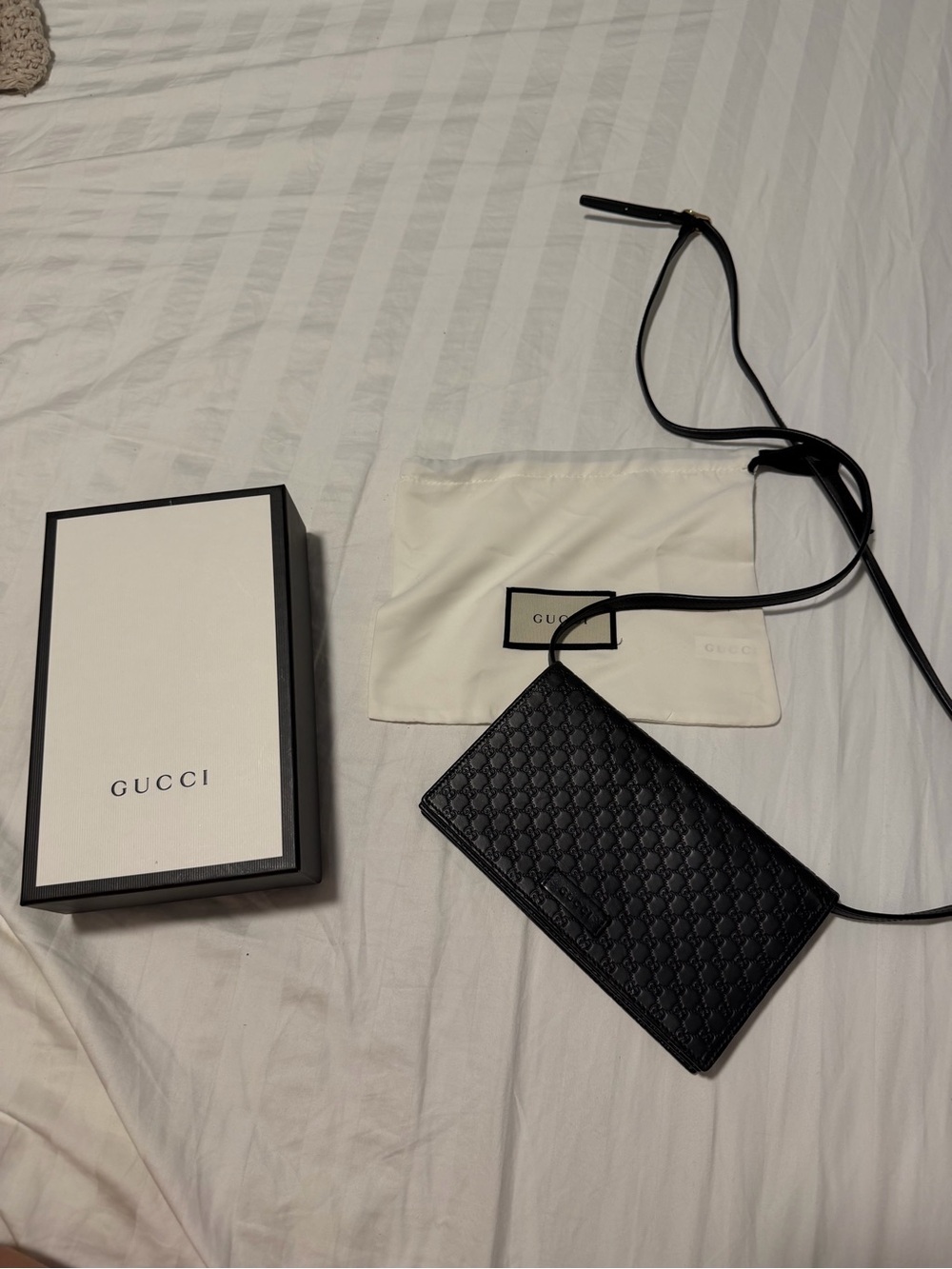 Gucci Black Embossed Leather Crossbody Card Holder